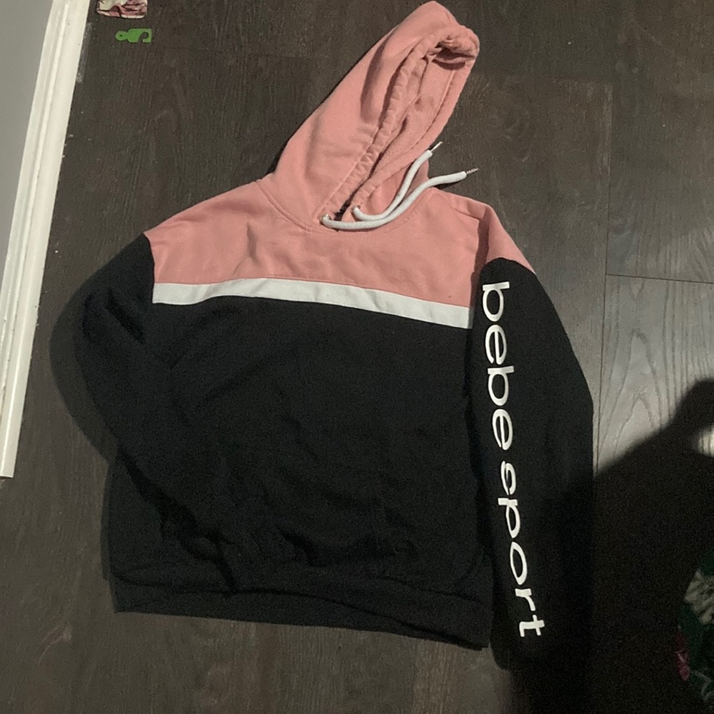 black,white, and, pink. hoodie.